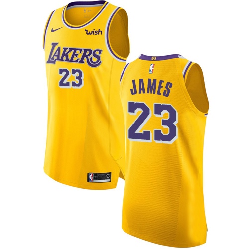 Men's LeBron James Authentic Gold Nike Jersey NBA Los Angeles Lakers #23 Ic