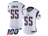 #55 Limited John Simon White Football Road Women's Jersey New England Patriots Vapor Untouchable 100th Season