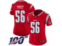 #56 Limited Andre Tippett Red Football Women's Jersey New England Patriots Inverted Legend 100th Season