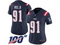 #91 Limited Deatrich Wise Jr Navy Blue Football Women's Jersey New England Patriots Rush Vapor Untouchable 100th Season