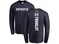 Men #64 Hjalte Froholdt Navy Blue Football Backer New England Patriots Long Sleeve T-Shirt