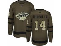 Men Adidas Minnesota Wild #14 Joel Eriksson Ek Green Salute to Service NHL Jersey