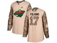 Men Adidas Minnesota Wild #17 Marcus Foligno Camo Veterans Day Practice NHL Jersey