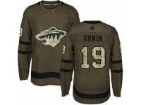 Men Adidas Minnesota Wild #19 Luke Kunin Green Salute to Service NHL Jersey