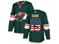 Men Adidas Minnesota Wild #19 Luke Kunin Green USA Flag Fashion NHL Jersey