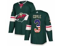 Men Adidas Minnesota Wild #3 Charlie Coyle Green USA Flag Fashion NHL Jersey