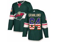 Men Adidas Minnesota Wild #64 Mikael Granlund Green USA Flag Fashion NHL Jersey
