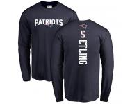 Men Danny Etling Navy Blue Nike NFL New England Patriots Long Sleeve T-Shirt Backer #5