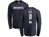 Men Nike Deatrich Wise Jr Navy Blue Backer - NFL New England Patriots #91 Long Sleeve T-Shirt