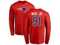 Men Nike Deatrich Wise Jr Red Name & Number Logo - NFL New England Patriots #91 Long Sleeve T-Shirt
