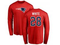 Men Nike James White Red Name & Number Logo - NFL New England Patriots #28 Long Sleeve T-Shirt