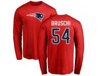 Men Nike Tedy Bruschi Red Name & Number Logo - NFL New England Patriots #54 Long Sleeve T-Shirt