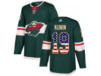 Men's Minnesota Wild #19 Luke Kunin Adidas Green Authentic USA Flag Fashion NHL Jersey