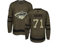 Men's Minnesota Wild #71 J.T. Brown Adidas Green Authentic Salute To Service NHL Jersey