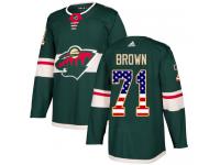 Men's Minnesota Wild #71 J.T. Brown Adidas Green Authentic USA Flag Fashion NHL Jersey