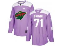 Men's Minnesota Wild #71 J.T. Brown Adidas Purple Authentic Fights Cancer Practice NHL Jersey