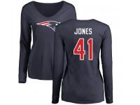 Nike Cyrus Jones Navy Blue Name & Number Logo Slim Fit Women's - NFL New England Patriots #41 Long Sleeve T-Shirt