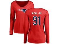 Nike Deatrich Wise Jr Red Name & Number Logo Slim Fit Women's - NFL New England Patriots #91 Long Sleeve T-Shirt