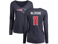 Nike Drew Bledsoe Navy Blue Name & Number Logo Slim Fit Women's - NFL New England Patriots #11 Long Sleeve T-Shirt