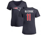 Nike Drew Bledsoe Navy Blue Name & Number Logo Slim Fit Women's - NFL New England Patriots #11 T-Shirt