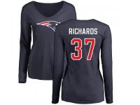 Nike Jordan Richards Navy Blue Name & Number Logo Slim Fit Women's - NFL New England Patriots #37 Long Sleeve T-Shirt