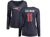 Nike Julian Edelman Navy Blue Name & Number Logo Slim Fit Women's - NFL New England Patriots #11 Long Sleeve T-Shirt