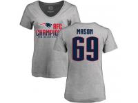 Nike Shaq Mason Heather Gray 2017 AFC Champions V-Neck Women's - NFL New England Patriots #69 T-Shirt