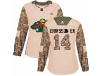 Women Adidas Minnesota Wild #14 Joel Eriksson Ek Camo Veterans Day Practice NHL Jersey