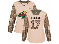 Women Adidas Minnesota Wild #17 Marcus Foligno Camo Veterans Day Practice NHL Jersey
