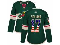 Women Adidas Minnesota Wild #17 Marcus Foligno Green USA Flag Fashion NHL Jersey