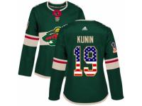 Women Adidas Minnesota Wild #19 Luke Kunin Green USA Flag Fashion NHL Jersey