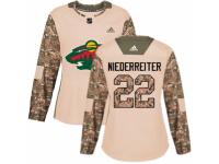 Women Adidas Minnesota Wild #22 Nino Niederreiter Camo Veterans Day Practice NHL Jersey
