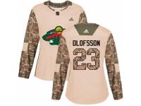 Women Adidas Minnesota Wild #23 Gustav Olofsson Camo Veterans Day Practice NHL Jersey