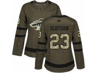 Women Adidas Minnesota Wild #23 Gustav Olofsson Green Salute to Service NHL Jersey
