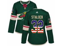 Women Adidas Minnesota Wild #32 Alex Stalock Green USA Flag Fashion NHL Jersey