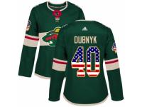 Women Adidas Minnesota Wild #40 Devan Dubnyk Green USA Flag Fashion NHL Jersey