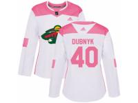 Women Adidas Minnesota Wild #40 Devan Dubnyk White/Pink Fashion NHL Jersey