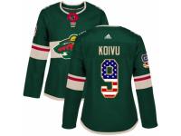 Women Adidas Minnesota Wild #9 Mikko Koivu Green USA Flag Fashion NHL Jersey