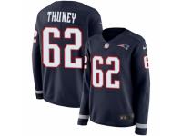Women Nike New England Patriots #62 Joe Thuney Limited Navy Blue Therma Long Sleeve NFL Jersey