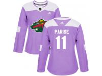 Women's Minnesota Wild #11 Zach Parise Adidas Purple Authentic Fights Cancer Practice NHL Jersey