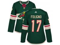 Women's Minnesota Wild #17 Marcus Foligno Adidas Green Home Authentic NHL Jersey