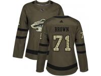 Women's Minnesota Wild #71 J.T. Brown Adidas Green Authentic Salute To Service NHL Jersey