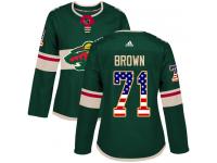 Women's Minnesota Wild #71 J.T. Brown Adidas Green Authentic USA Flag Fashion NHL Jersey
