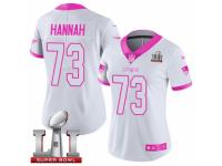 Women's Nike New England Patriots #73 John Hannah Limited White Pink Rush Fashion Super Bowl LI 51 NFL Jersey