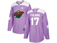 Youth Minnesota Wild #17 Marcus Foligno Adidas Purple Authentic Fights Cancer Practice NHL Jersey