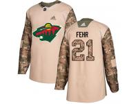 Youth Minnesota Wild #21 Eric Fehr Adidas Camo Authentic Veterans Day Practice NHL Jersey