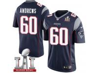 Youth Nike New England Patriots #60 David Andrews Elite Navy Blue Team Color Super Bowl LI 51 NFL Jersey