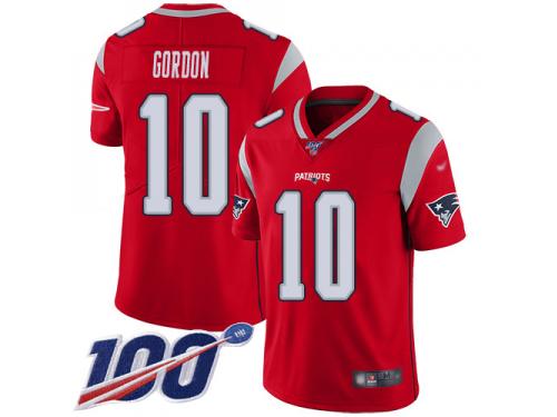 #10 Limited Josh Gordon Red Football Youth Jersey New England Patriots Inverted Legend 100th Season