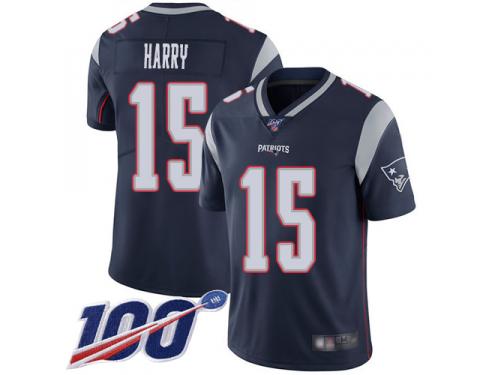 #15 Limited N'Keal Harry Navy Blue Football Home Youth Jersey New England Patriots Vapor Untouchable 100th Season
