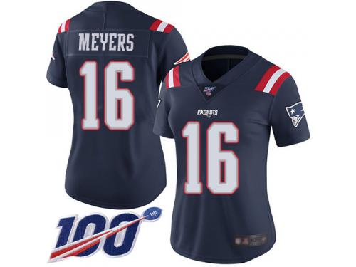 #16 Limited Jakobi Meyers Navy Blue Football Women's Jersey New England Patriots Rush Vapor Untouchable 100th Season